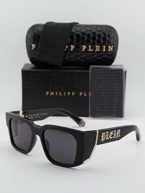 Philipp Plein SPP130M 0700 Square Sunglasses – Shiny Black / Grey